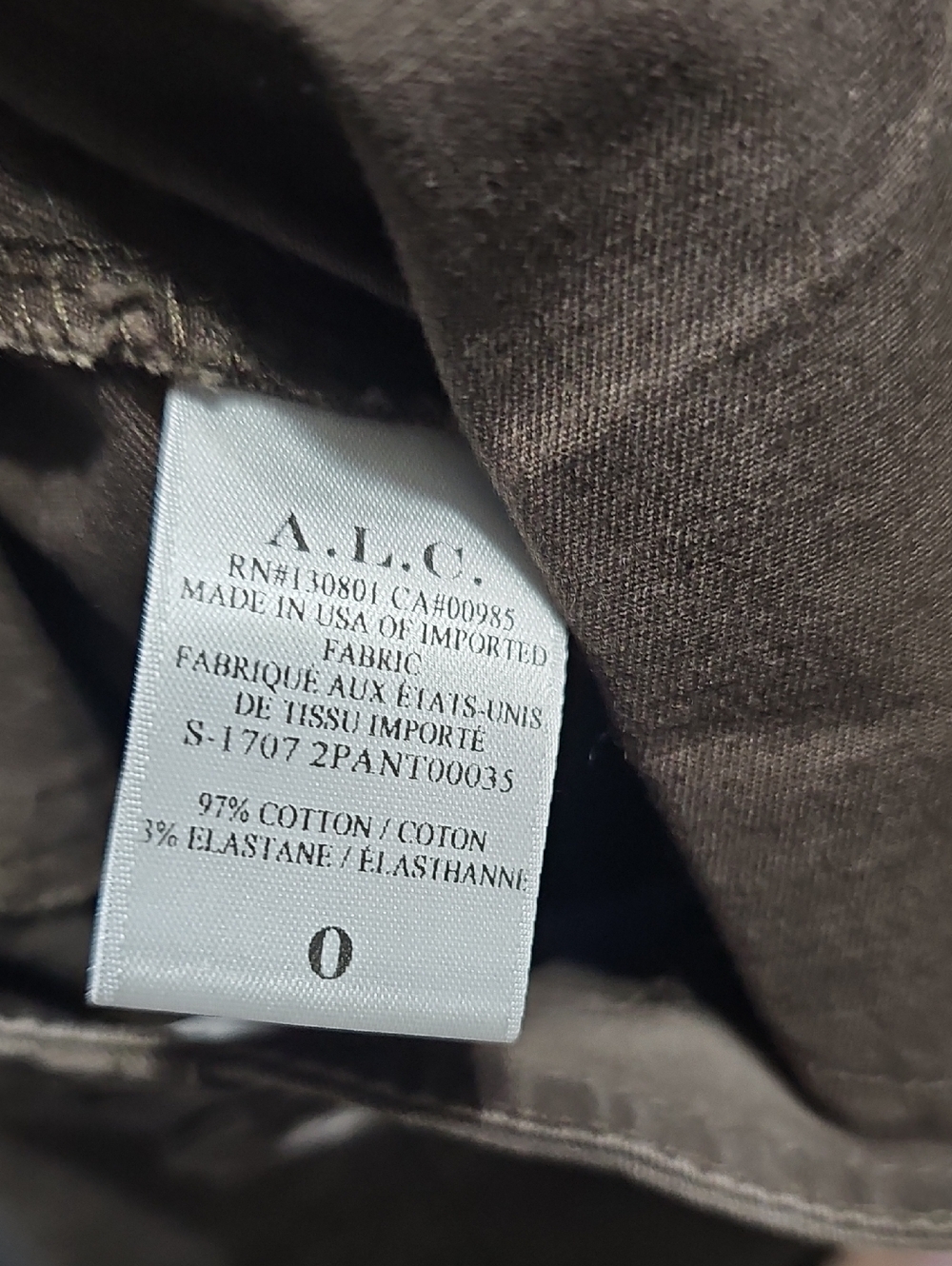 A.L.C. Zander Skinny High Waist Zip Front Pants Olive Green Size 0 New - Picture 7 of 8